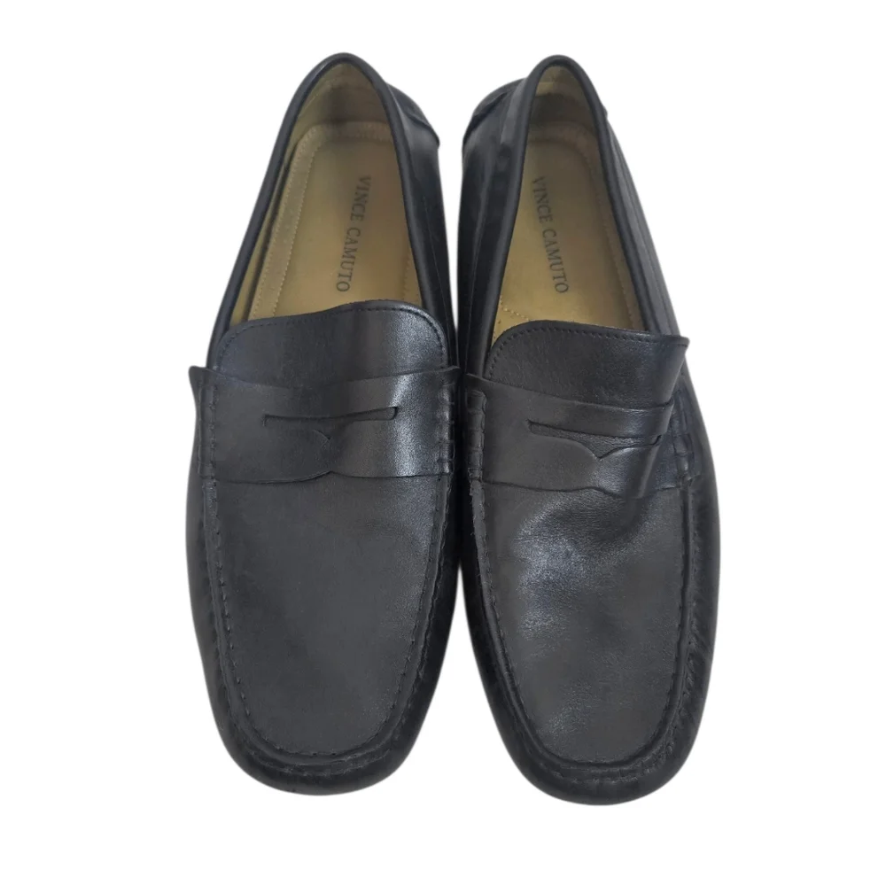 Vince Camuto Mens Black Leather Slip-On Penny Loafers
